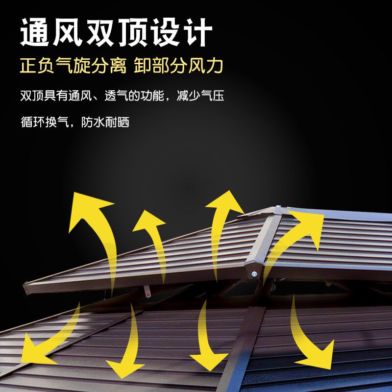 户外凉亭葡萄架庭院花园别墅露台阳台遮阳棚雨篷铁艺桌椅镀锌板顶