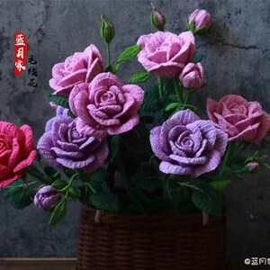 蓝月家毛线花之新版玫瑰花材料包(不含钩针花盆)新手慎拍