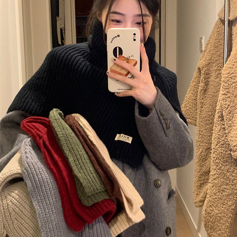 蜗牛爬爬家围巾女冬季新款时尚外搭套头围脖纯色百搭脖套针织披肩
