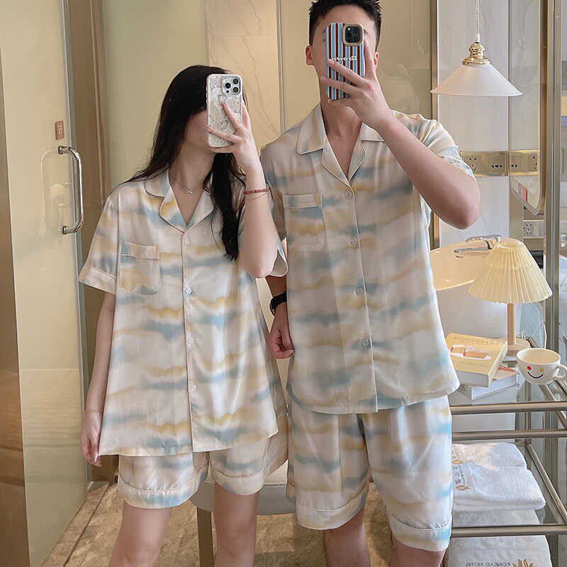 开衫情侣睡衣女夏空调服人棉家居服棉绸男士可外穿短袖绵绸套装薄