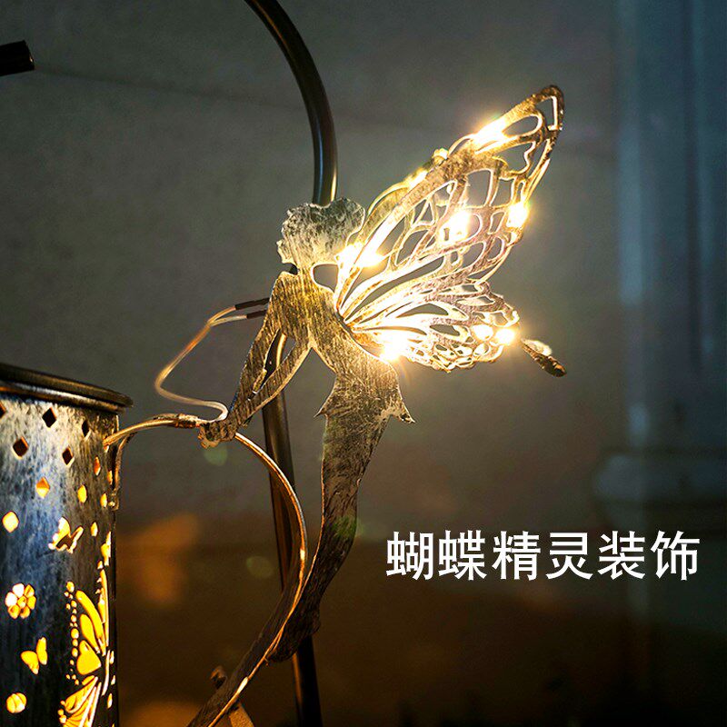太阳能水壶灯户外发光蝴蝶精灵铁艺防水庭院氛围装饰挂灯花园布置