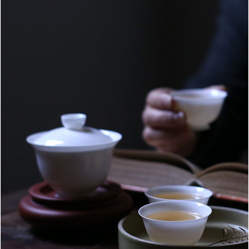 梧竹幽居致远潮州骨瓷高足盖碗薄胎单丛工夫茶盖瓯二才茶具