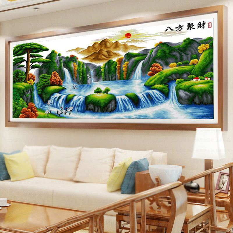 八方聚财钻石画满钻客厅十字绣2021新款大幅风景山水画点贴砖石绣