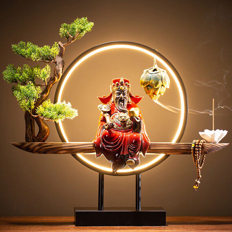 守淘人 财神爷招财佛像文财神灯圈摆件 家用供奉家居饰品开业送礼