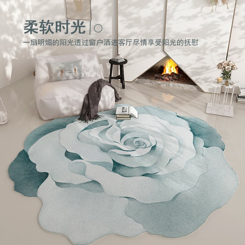 异形不规则客厅花园小地毯圆形花朵沙发地垫可擦免洗衣帽间脚垫子