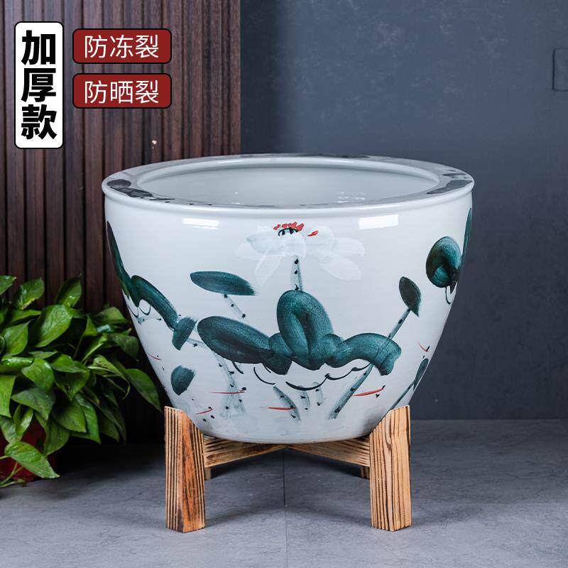 陶瓷手绘睡莲碗莲盆养荷花花盆水缸庭院种铁树花缸养金鱼缸大花盆