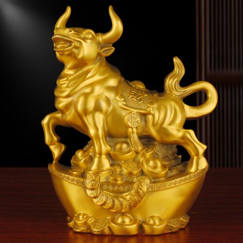黄铜牛踩元宝财富牛摆件东北补角牛牛模型牛客厅店铺桌面装饰礼品
