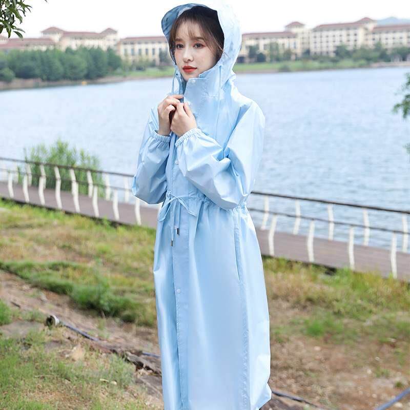 外贸雨衣女士轻薄长款风衣式韩版修身收腰防雨防风一体式