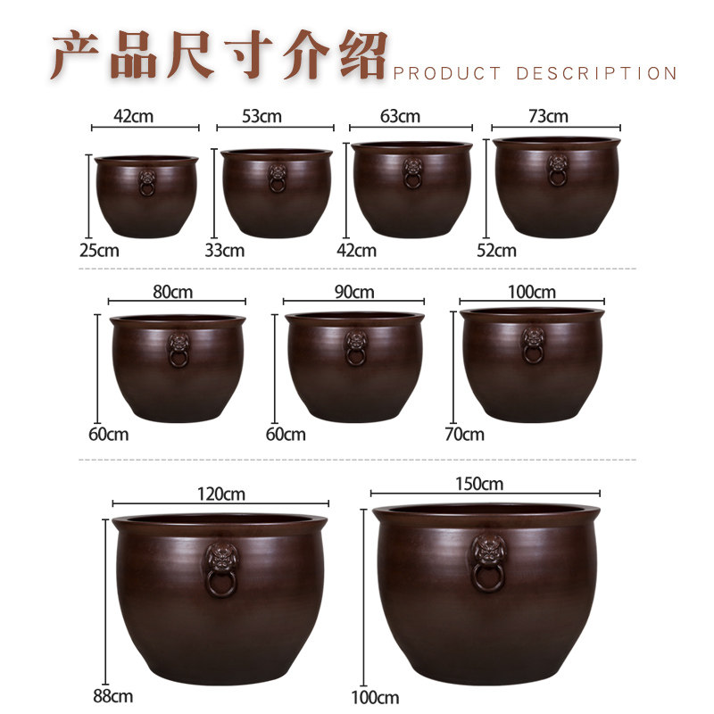景德镇陶瓷大缸家用客厅狮耳招财锦鲤睡莲荷花盆庭院种树养鱼水缸