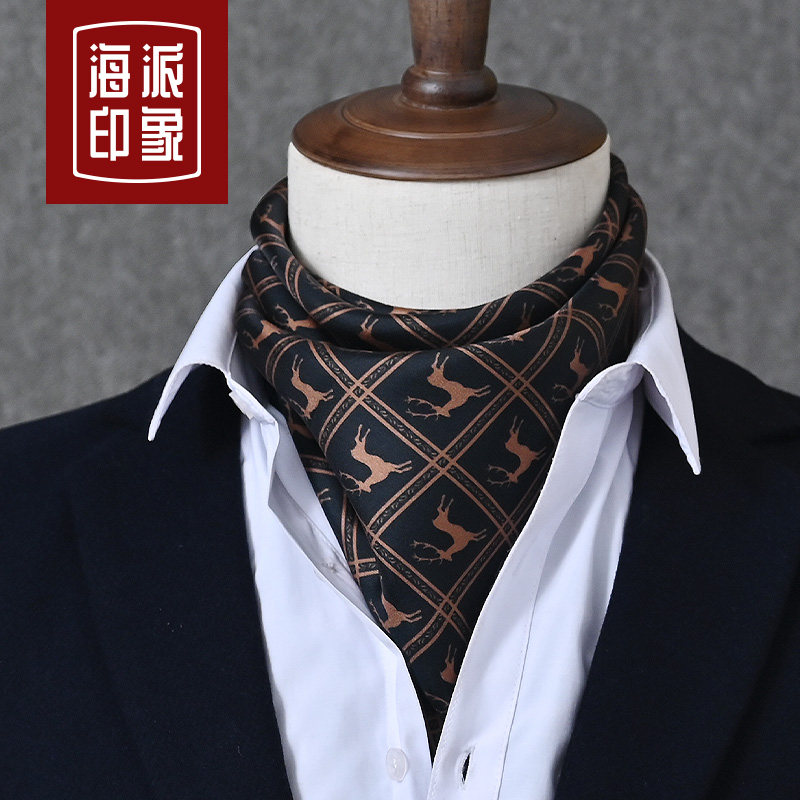 英伦男丝巾真丝小方巾桑蚕丝围巾流头巾秋冬韩版丝巾职业男士领巾