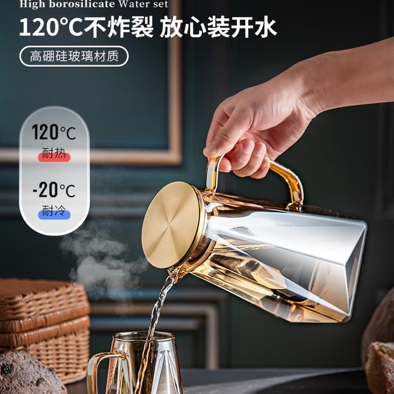 耐热客厅冷水壶家用套装大容量水果茶壶玻璃冷水壶瓶冷泡白开水杯
