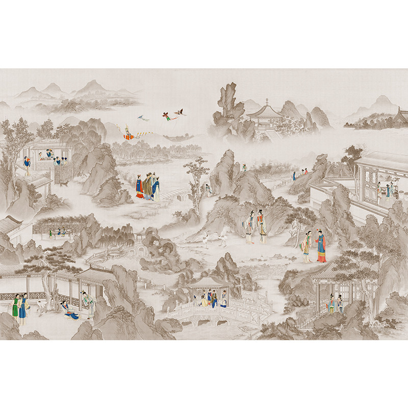 现代中式典雅红楼山水意境客厅背景墙纸壁布书房卧室环保定制壁画