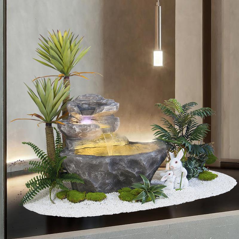 室内外流水喷泉鱼池景观摆件自循环仿真植物绿植高端造景布置装饰