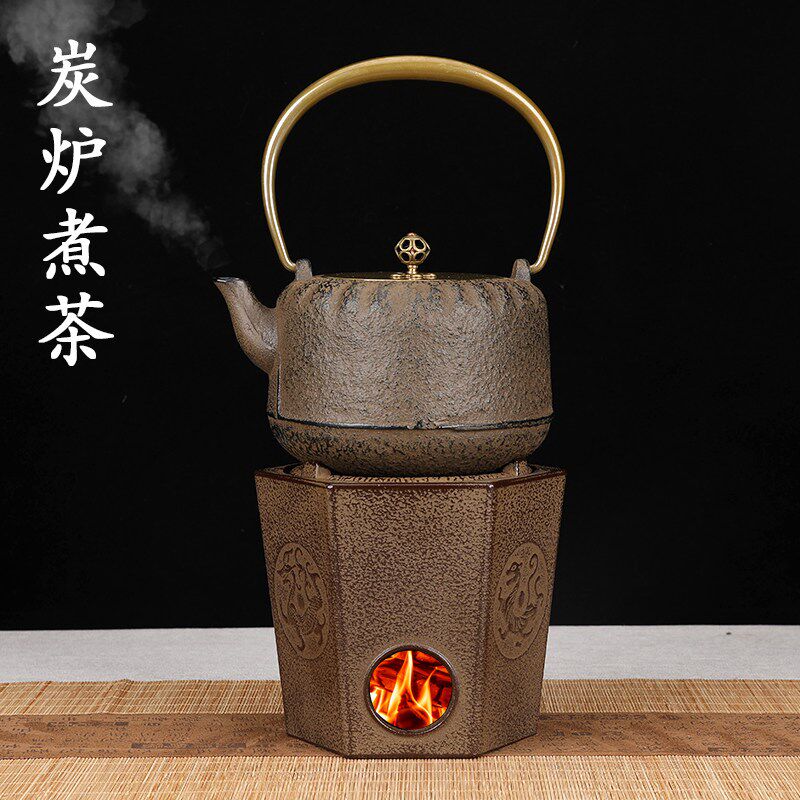 铁壶煮茶壶酒精炉炭火户外煮茶炉覆古碳烤炉铸铁明火围炉煮茶泡茶