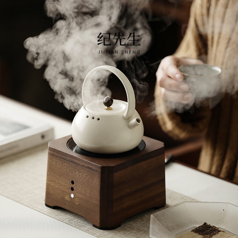 高档小型胡桃木电陶炉家用办公室简约耐热陶瓷茶壶小号煮姜茶果茶