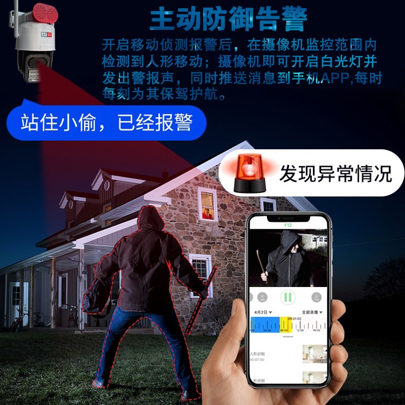 捷高4G球机插卡无线摄像头无网络全景免流量手机远程太阳能监控器