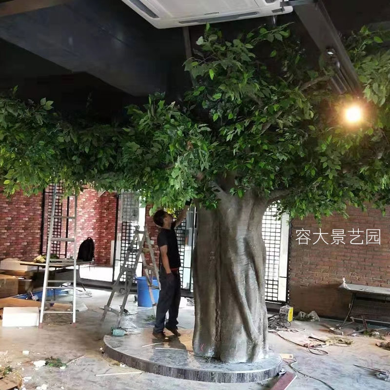 彷真树大型室内装饰悬吊式天花板人造景观绿植水泥大树店铺包柱子