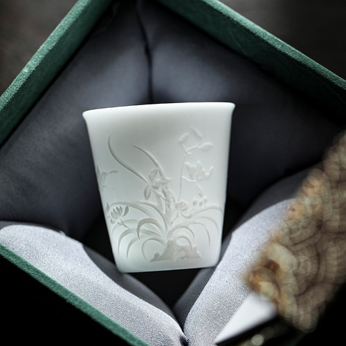 冰种羊脂玉瓷茶杯主人杯家用陶瓷杯单杯个人专用品茗杯功夫茶具