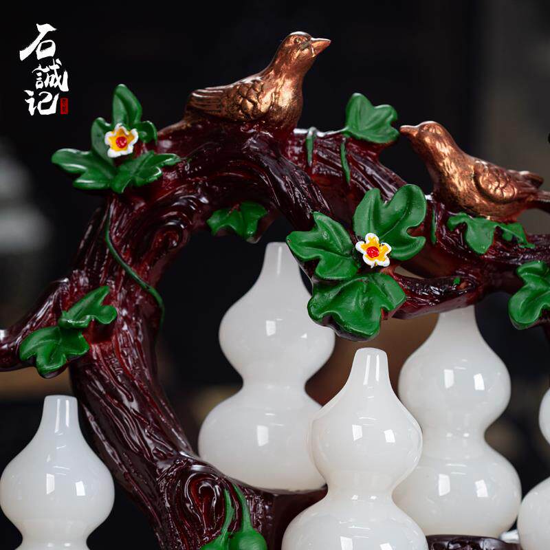 石诚记天然阿富汗玉石葫芦摆件乔迁开业送礼套装创意礼品五福临门