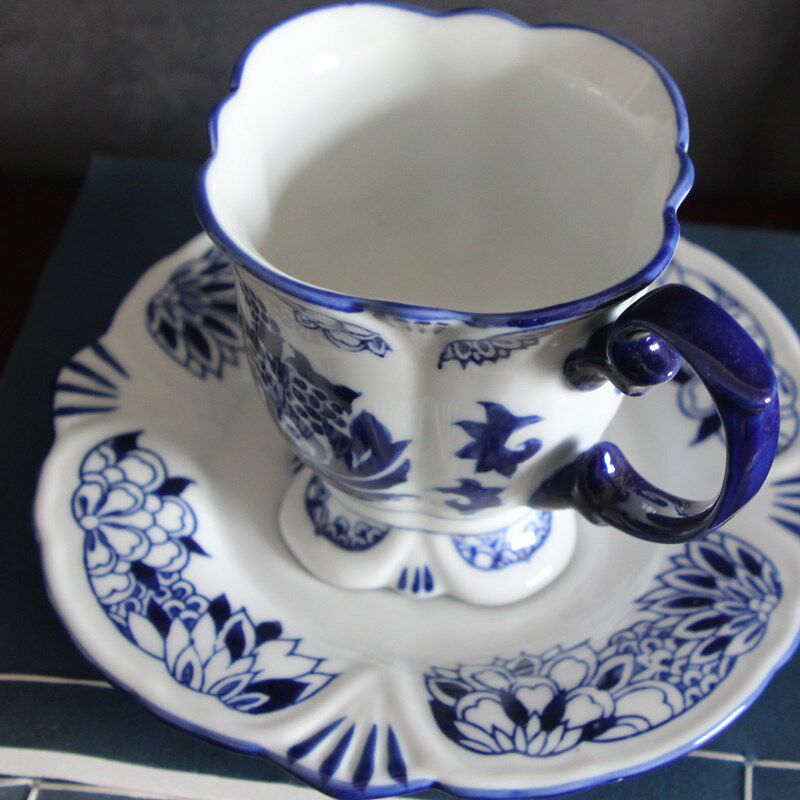 青花瓷咖啡杯碟套装新中式复古下午茶杯红茶杯茶壶凉白开餐桌摆设
