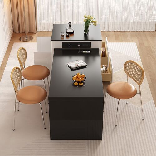 帕沙曼 岛台餐桌一体开放式厨房奶油风中岛台多功能法式岩板导台