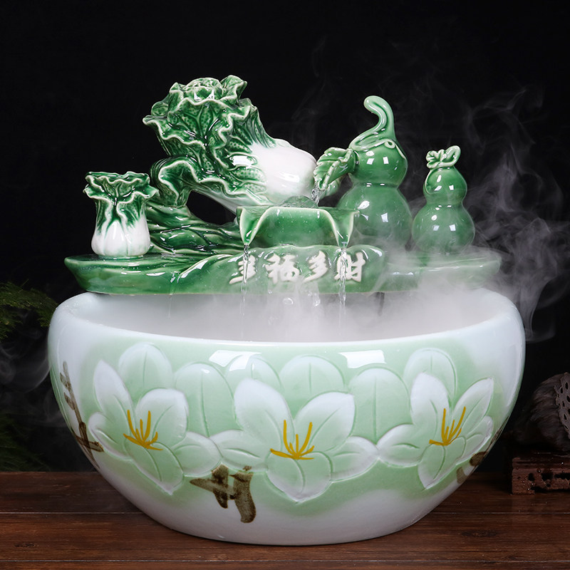 景德镇陶瓷鱼缸流水喷泉家用小金鱼缸大号养鱼盆客厅加湿装饰造景