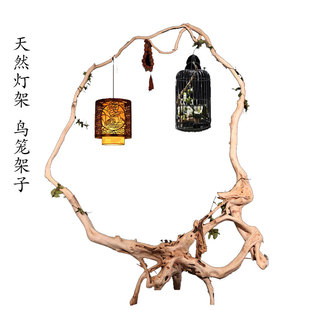 原木树根落地灯架 鸟笼架子 禅意新中式居家装饰实木枯木根雕摆件