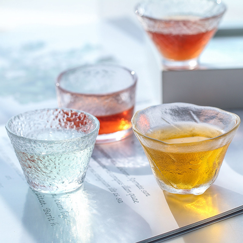 日式迷你玻璃杯6只装家用品茗杯套装锤纹透明小茶杯酒杯功夫茶具