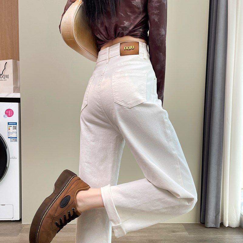 白色阔腿牛仔裤女202秋季新款高腰宽松显瘦小个子九分休闲直筒裤