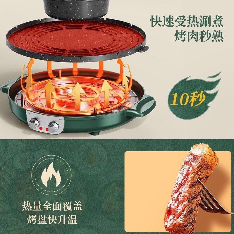 二合一烤涮一体锅家用烤盘烤肉煎肉烧烤电煮锅大容量鸳鸯电火锅