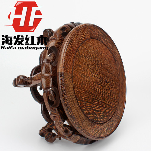 红木圆形花瓶盆景花架花几摆件奇石茶壶青花瓷鱼缸底座雕花虎头几