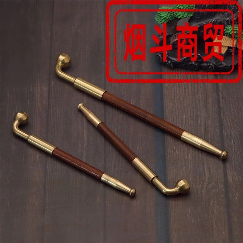 烟斗老式旱烟袋锅子老式黄铜一口香烟斗实木烟杆纯手工烟斗男士