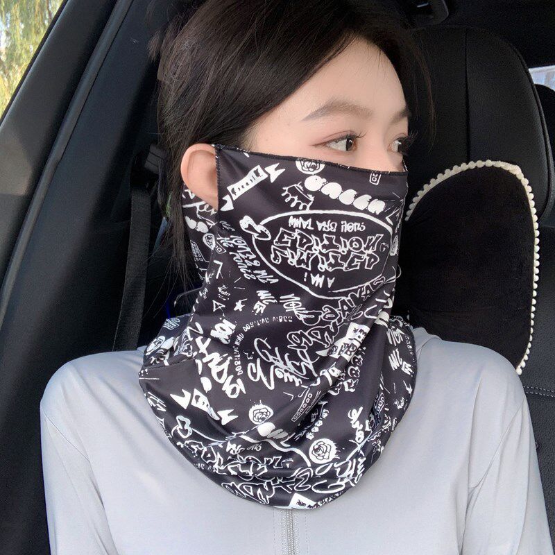 防晒面纱女夏季护脸遮脸丝巾面罩全脸罩遮阳口罩脖子护颈挂耳薄款