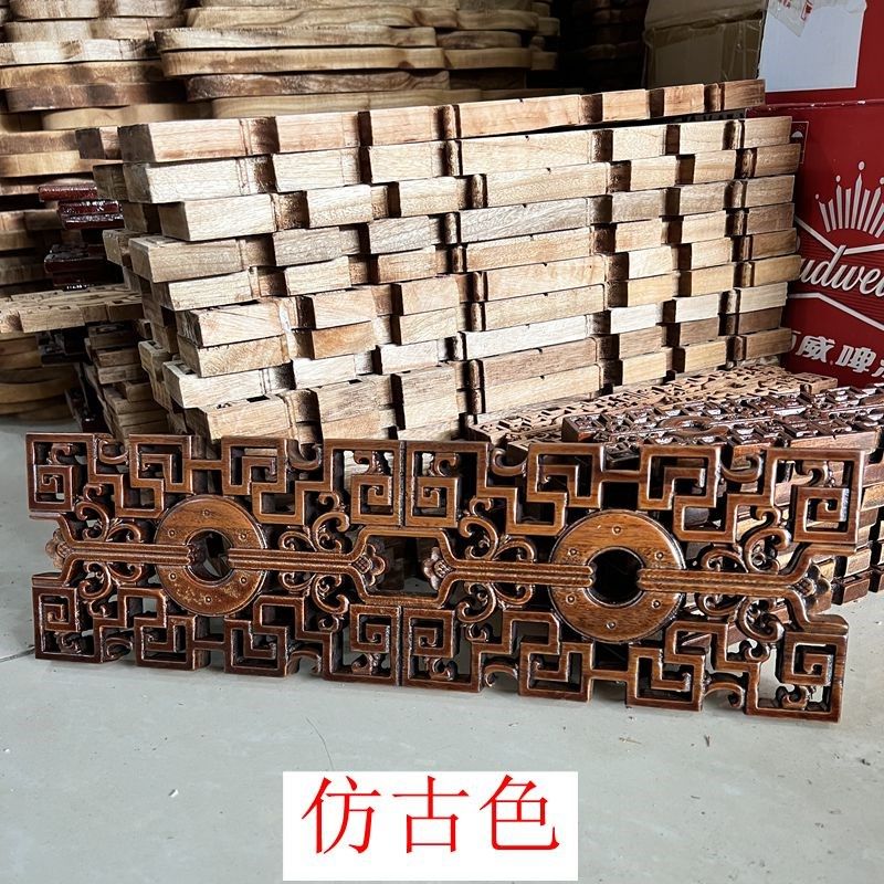 东阳木雕线条角花中式实木吊顶贴脚线香樟木镂空雕刻长方形工艺品