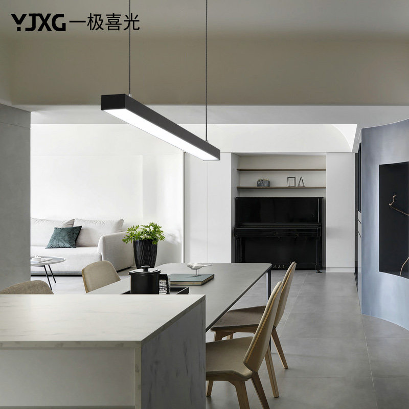 led长条灯 长方形现代简约餐厅吊灯商用创意吧台办公室吊线灯黑色
