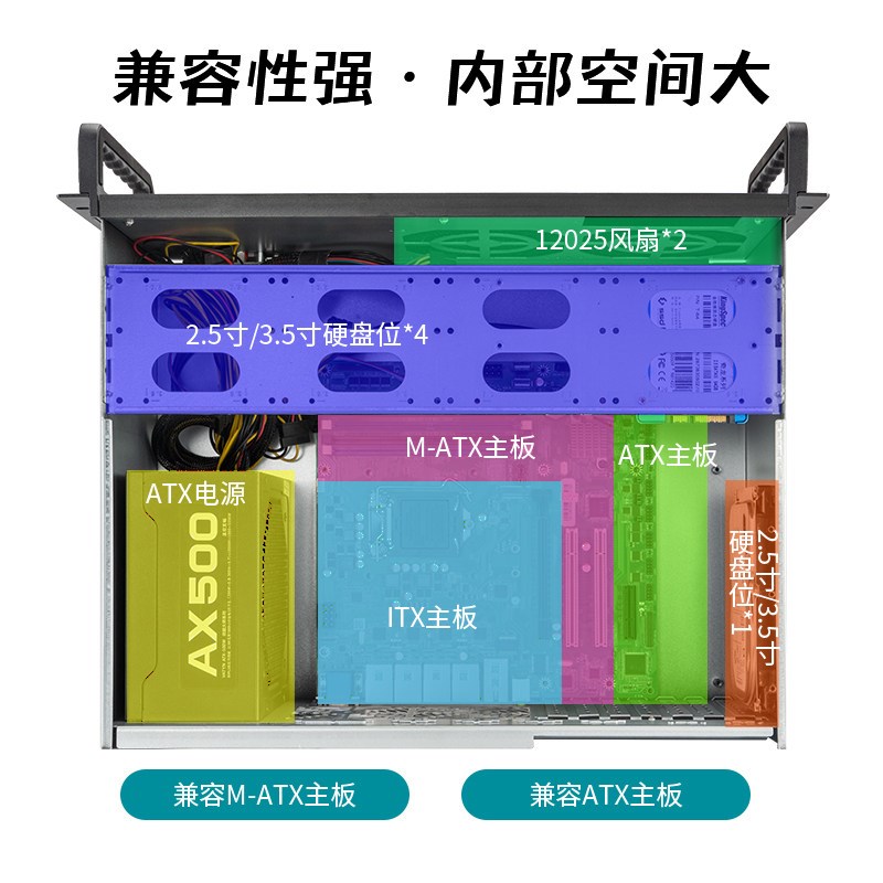 4u机箱铝面板短350深ATX主板台式电源机架式工控电脑机箱外壳定制
