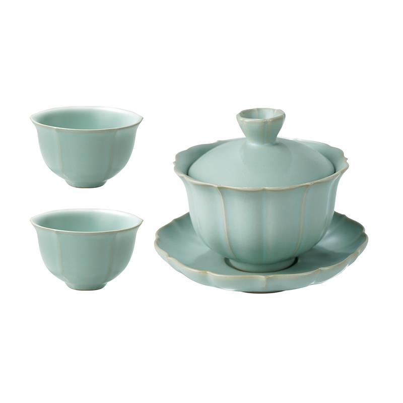 汝窑三才盖碗套装泡茶碗景德镇陶瓷功夫茶具汝瓷盖碗套装礼盒装