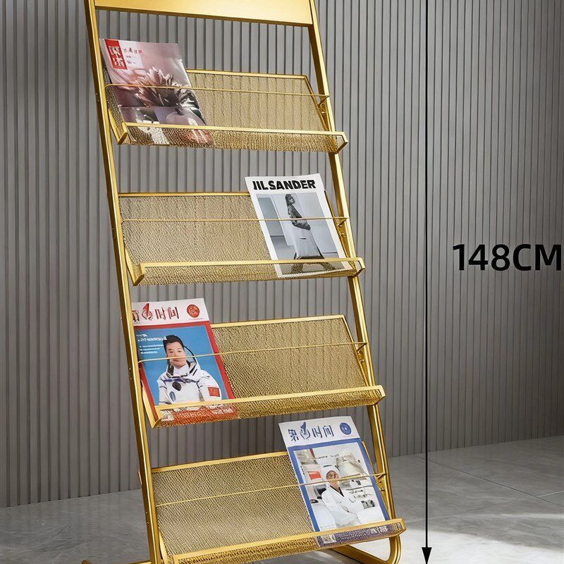 杂志架宣传展示架资料架铁书报刊报纸置物架子落地杂志收纳架金色