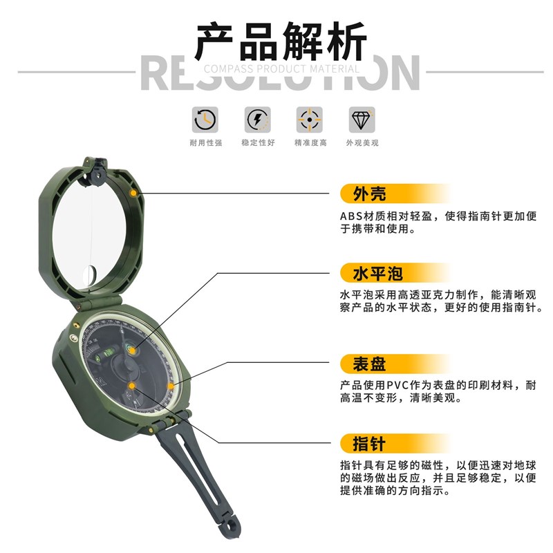 指南针军工高精度户外三合一多功能地质罗盘仪指北针专业定向越野