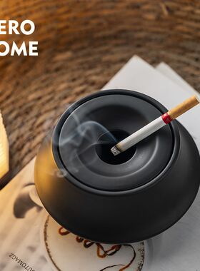 ZERO-HOME 创意烟灰缸陶瓷带盖办公室家用客厅民宿防飞灰复古烟缸