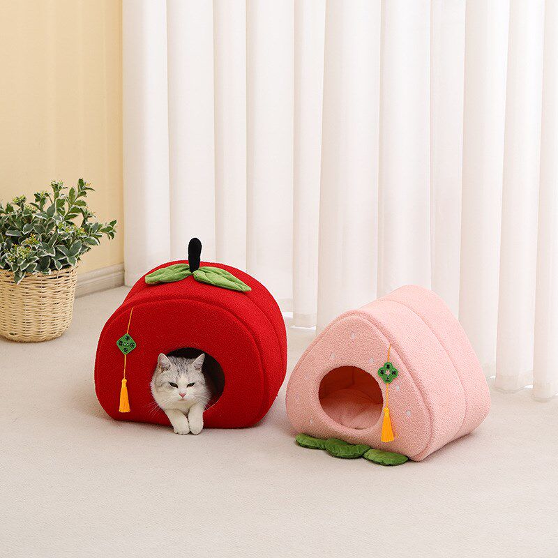 冬季保暖猫窝狗窝半封闭蒙古包新年宠物窝可爱葫芦两用窝桃子猫屋