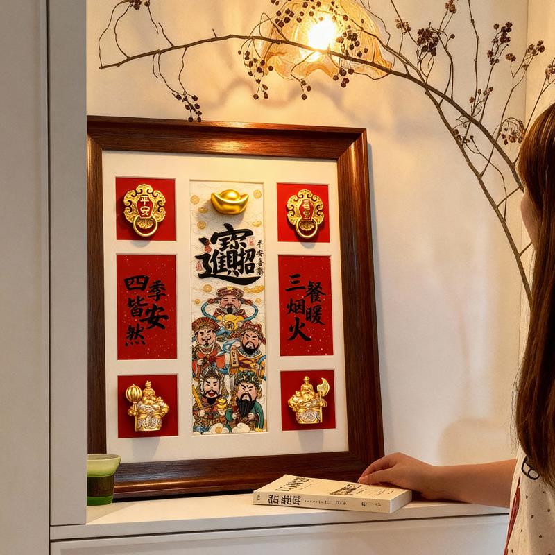 招财进宝挂画乔迁新居摆件财神爷入户玄关装饰画正对门寓意好壁画