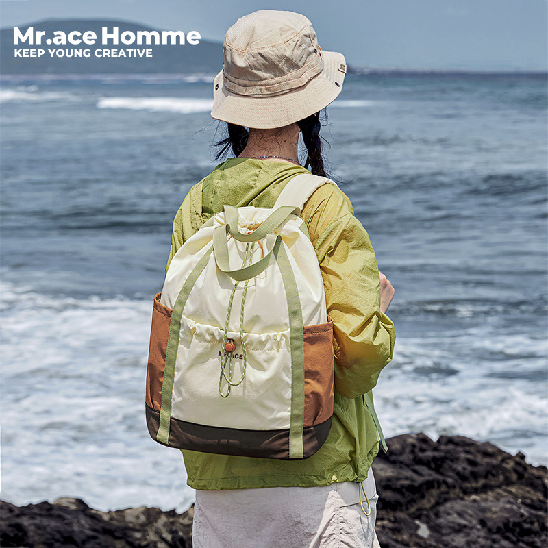 Mrace原创轻便束口抽绳双肩包户外运动登山背包旅行休闲学生书包