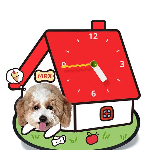 摇滚星球私宠定制宠物插画手绘猫猫狗双层压克力挂墙时钟静音周边