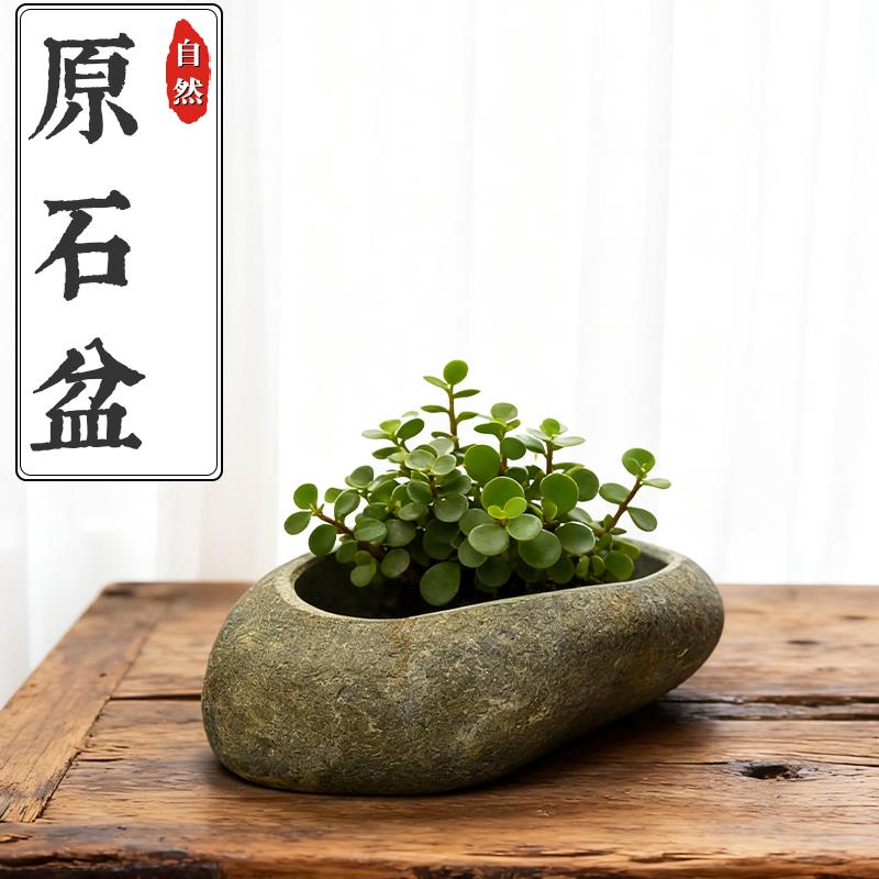 奇石天然石头花盆鹅卵石原生态创意盆景盆插花花器简约水培精品