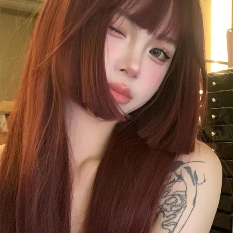 公主切假发女长发红色自然仿真姬发式一刀切水母头长直发全头套式