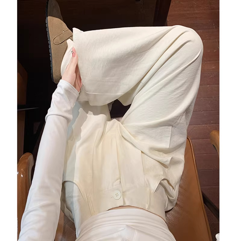 米白色慵懒风阔腿西装裤女款韩系高腰垂感宽松休闲山本裤夏季薄款