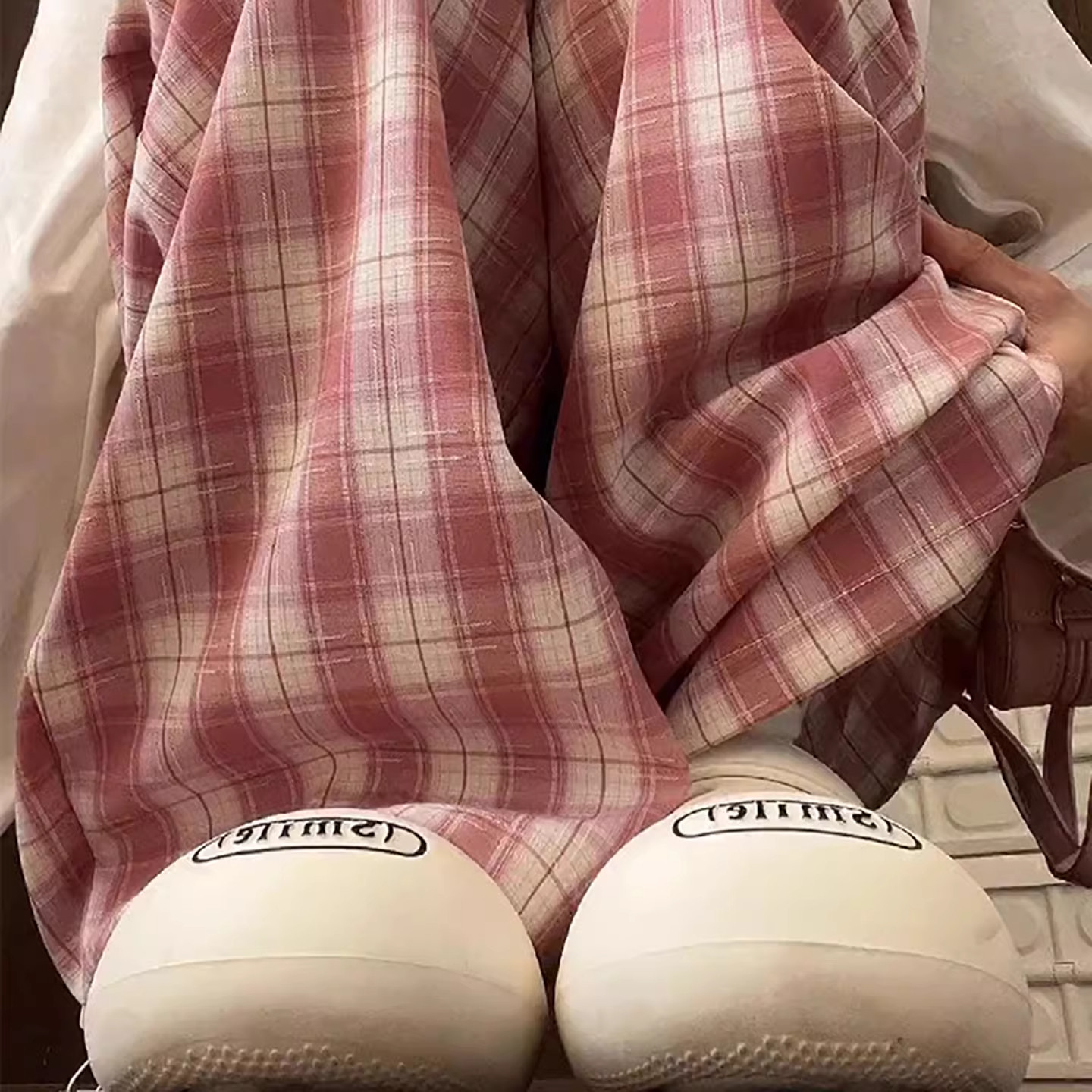 多巴胺格子阔腿裤女夏季薄款韩版高腰宽松显瘦慵懒风直筒休闲裤子