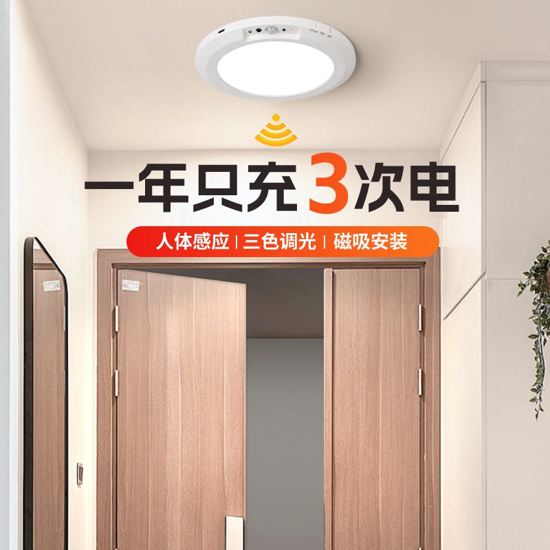 入户门自动感应灯人来即亮免接线充电款开门即亮磁吸电池款吸顶灯图片