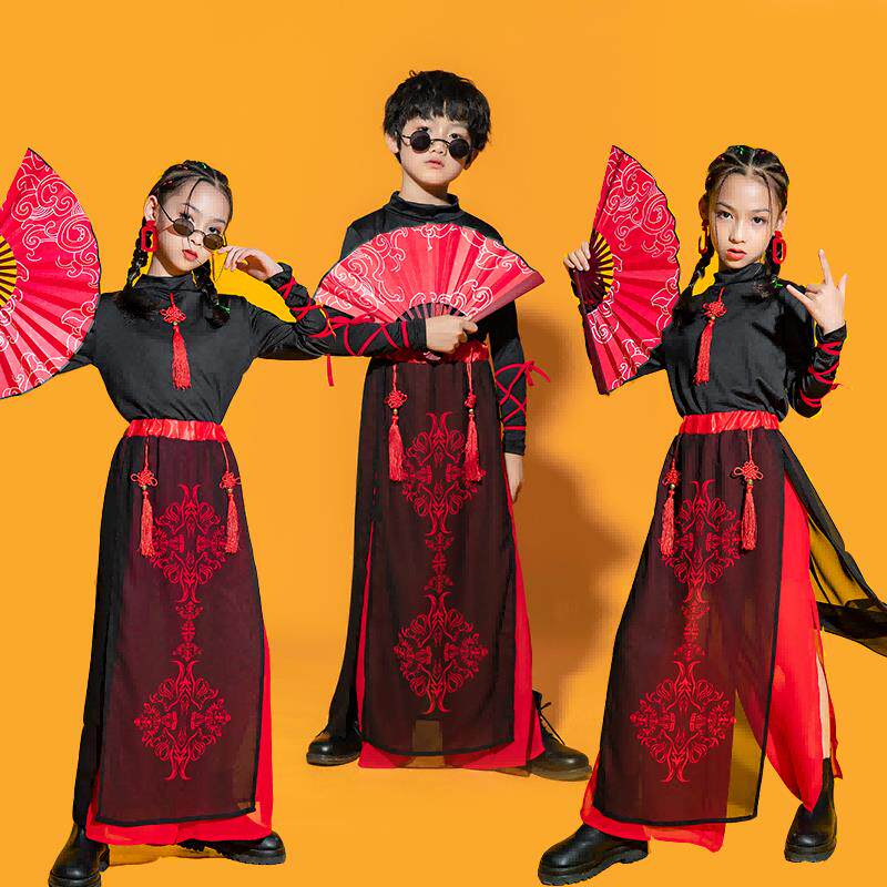 国庆演出活动文艺中国风格舞蹈服装儿童爵士舞蹈扇子古典服装演出